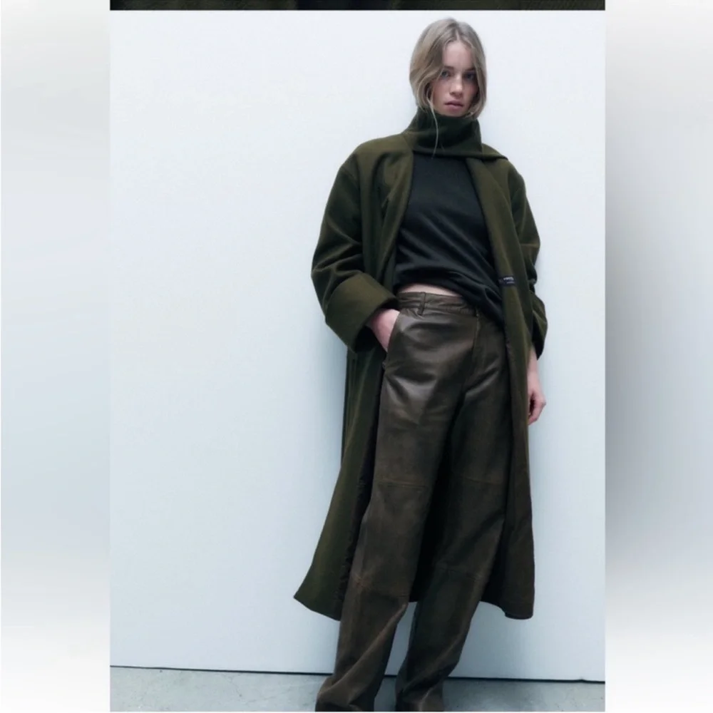 ZARA KHAKI MANTECO WOOL SCARF COAT ZW COLLECTION